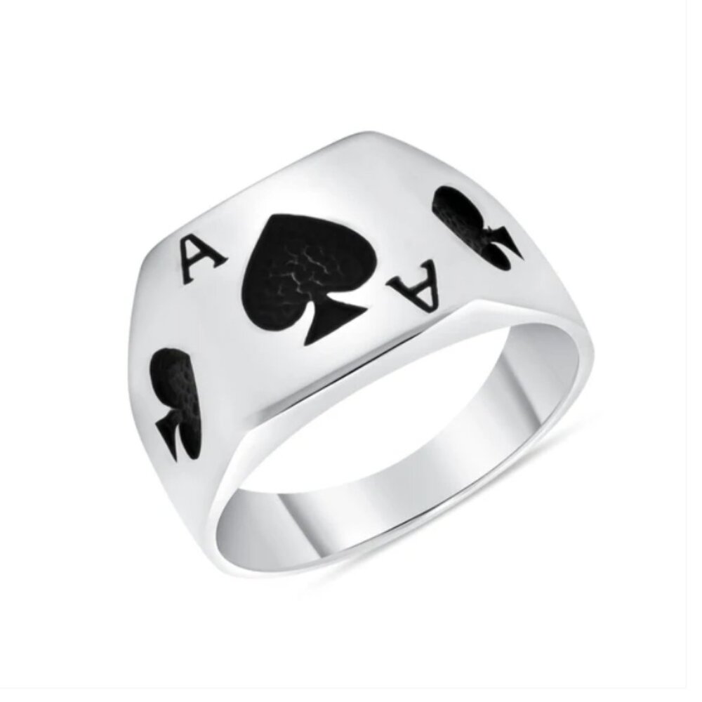Sterling Silver 925 Ace of Spade Men's Ring